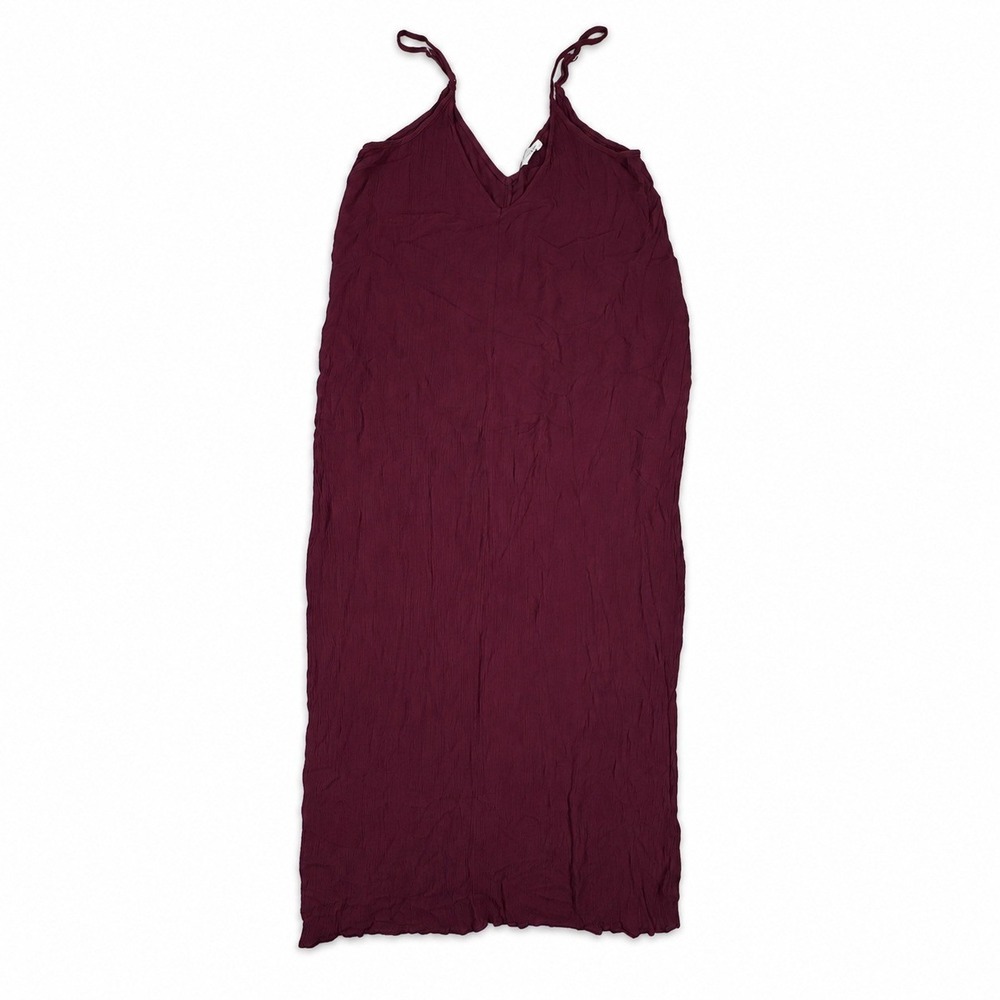 Lovestitch Women Dress Maxi Crinkle Gauze V-Neck Adjustable Strap Burgundy S/M